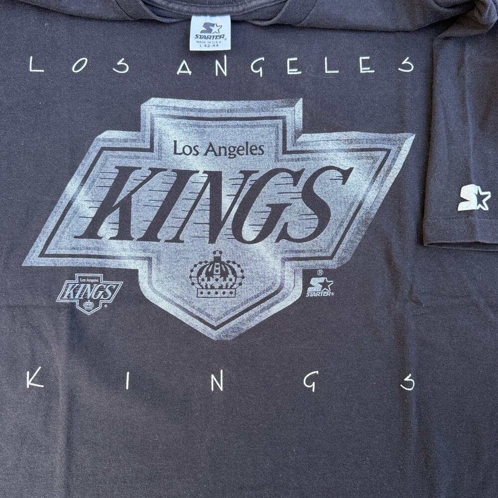 Vintage 90s Starter Los Angeles Kings Logo Black Tee T-Shirt Sz L NHL Hockey
